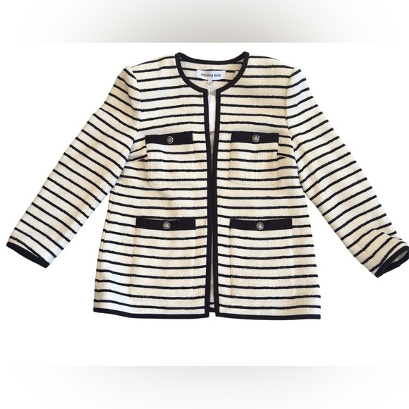 NWT VERONICA BEARD Foster Dickey striped jacket in ivory and black size 14 - Picture 5 of 15